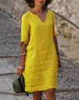 Sarah | Loose Linen Summer Dress featuring V-Neck