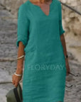 Sarah | Loose Linen Summer Dress featuring V-Neck