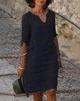 Sarah | Loose Linen Summer Dress featuring V-Neck