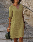 Sarah | Loose Linen Summer Dress featuring V-Neck