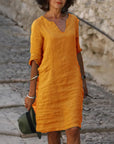 Sarah | Loose Linen Summer Dress featuring V-Neck