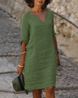 Sarah | Loose Linen Summer Dress featuring V-Neck