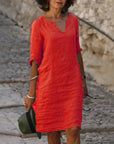 Sarah | Loose Linen Summer Dress featuring V-Neck