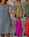 Sarah | Loose Linen Summer Dress featuring V-Neck
