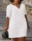 Sarah | Loose Linen Summer Dress featuring V-Neck