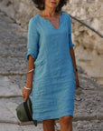 Sarah | Loose Linen Summer Dress featuring V-Neck