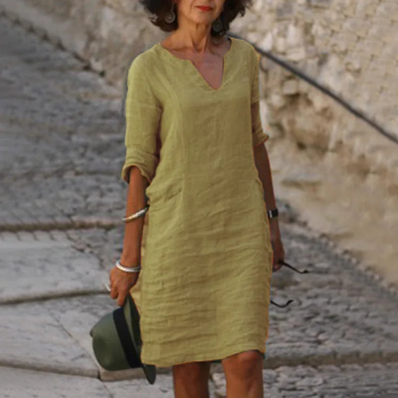 Sarah | Loose Linen Summer Dress featuring V-Neck