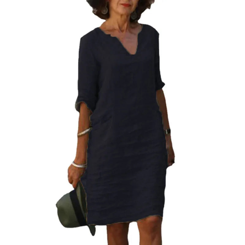 Sarah | Loose Linen Summer Dress featuring V-Neck