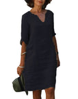 Sarah | Loose Linen Summer Dress featuring V-Neck