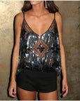 Elina | Sparkling Sheer Party Top featuring Sequins